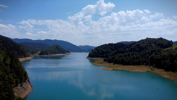 Panoramic view of Zaovine Lake and Tara Mountain